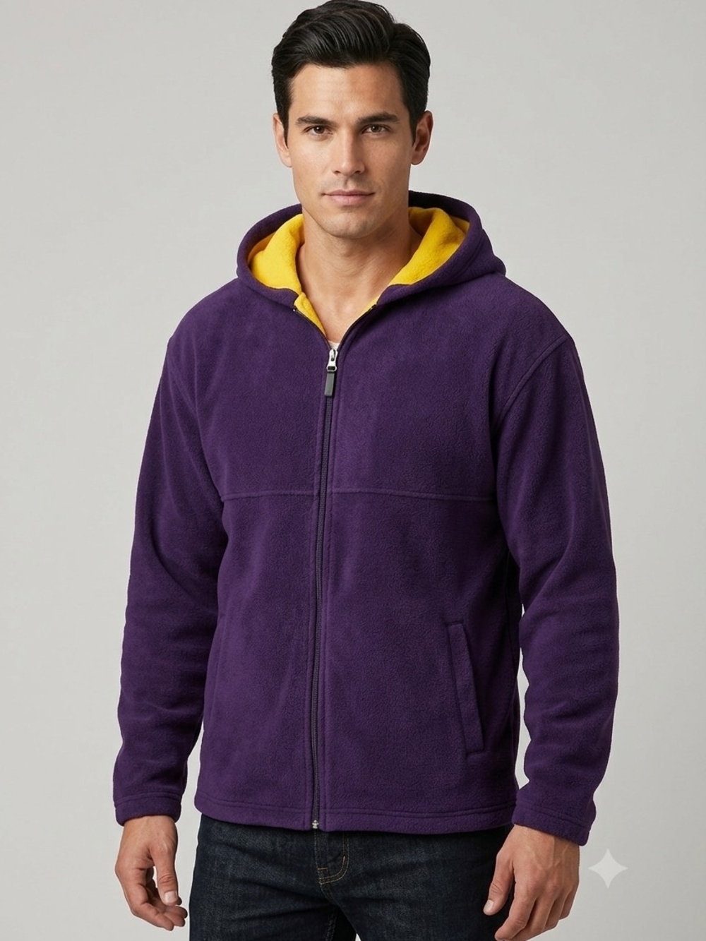 Vintage 90s YOUNG USA Purple Fleece Full Zip Hoodie Yellow Lining XL